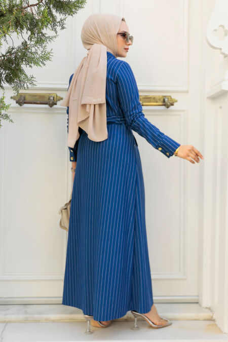 Modest İndigo Blue Maxi Dress 23051IM